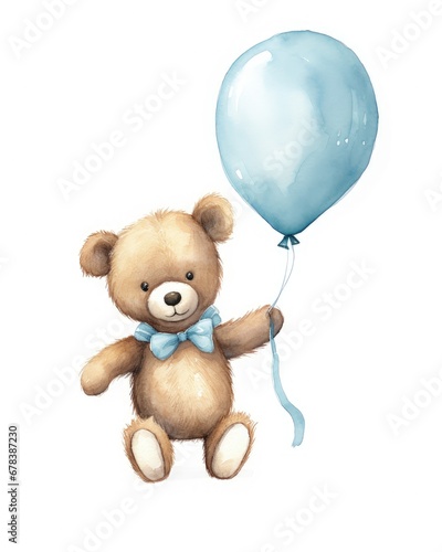 Adorable Teddy Bear with Blue Balloon