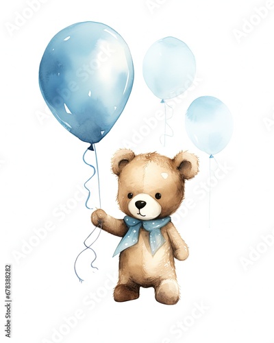 Joyful Teddy Bear with Blue Balloons