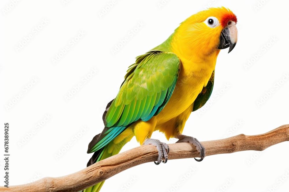 Yellow and green macaw bird isolated on white background.