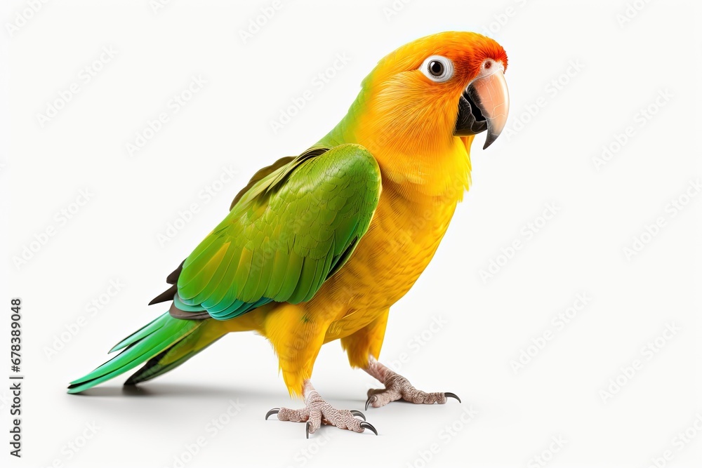 Yellow and green macaw bird isolated on white background.