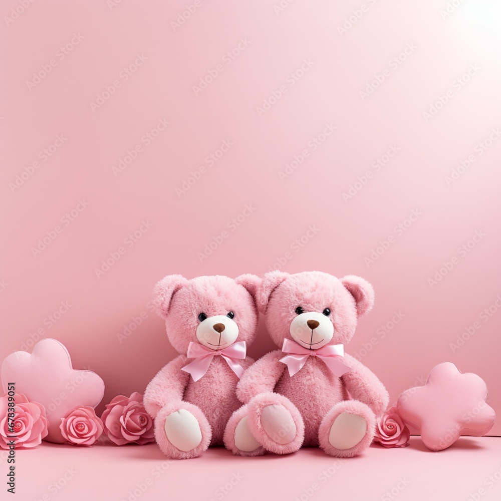Pink background template with 2 teddy bears Pink background template with 2 teddy bears