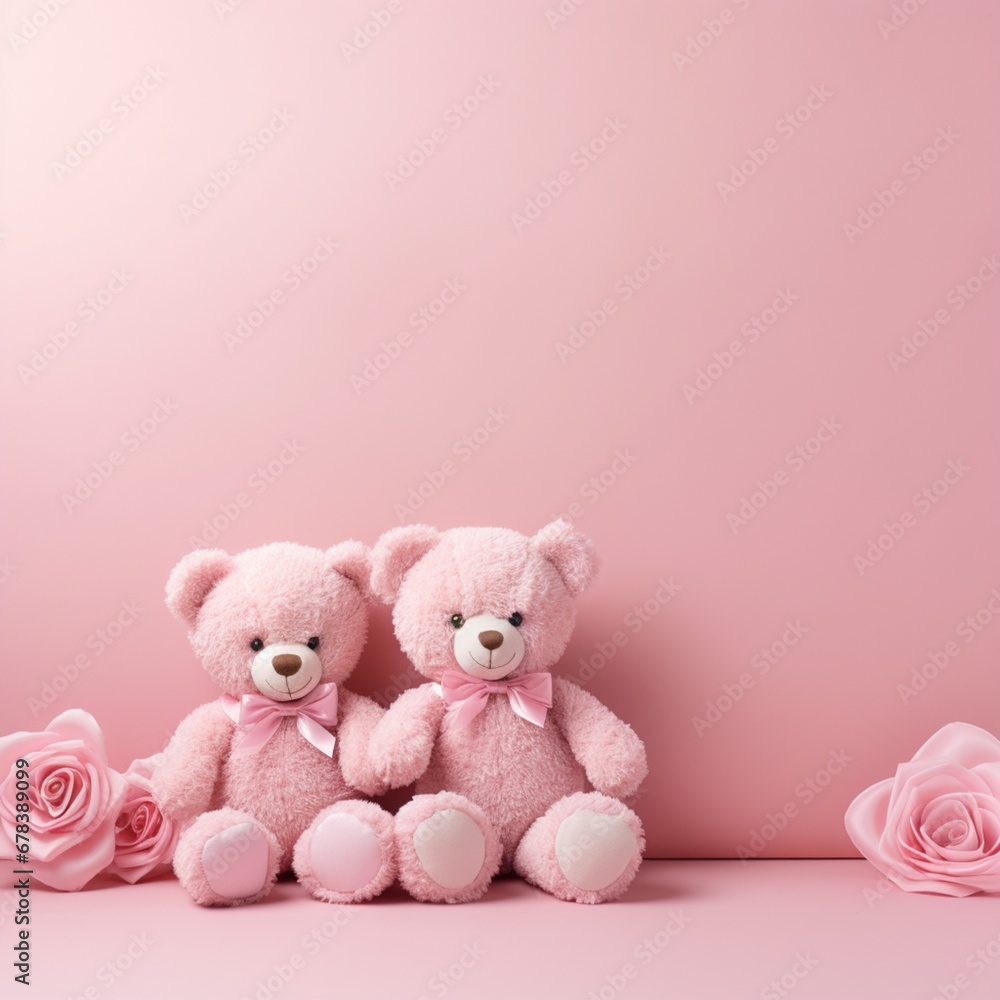 Pink background template with 2 teddy bears Pink background template with 2 teddy bears