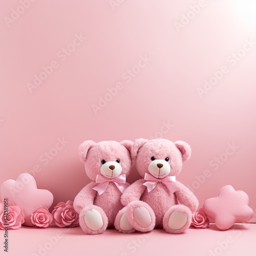 Pink background template with 2 teddy bears  © Chutikarn