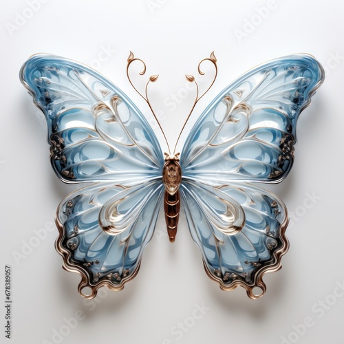 Blue butterfly ornament  glassy butterfly decoration  light blue insect necklace  ornamental glass jewel  luxury  lady accessories  business  fashion  luck  talisman  generative AI  JPG