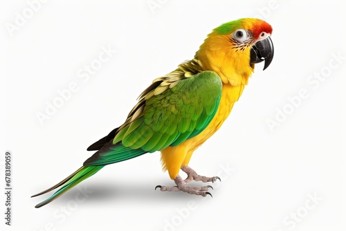 Yellow and green macaw bird isolated on white background.