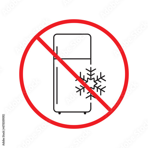 Forbidden Prohibited Warning, caution, attention, restriction label danger. No Refrigerator vector icon. Frig flat sign design. Do not use Freezer symbol pictogram. Frig icon. Refrigerator sign UX UI