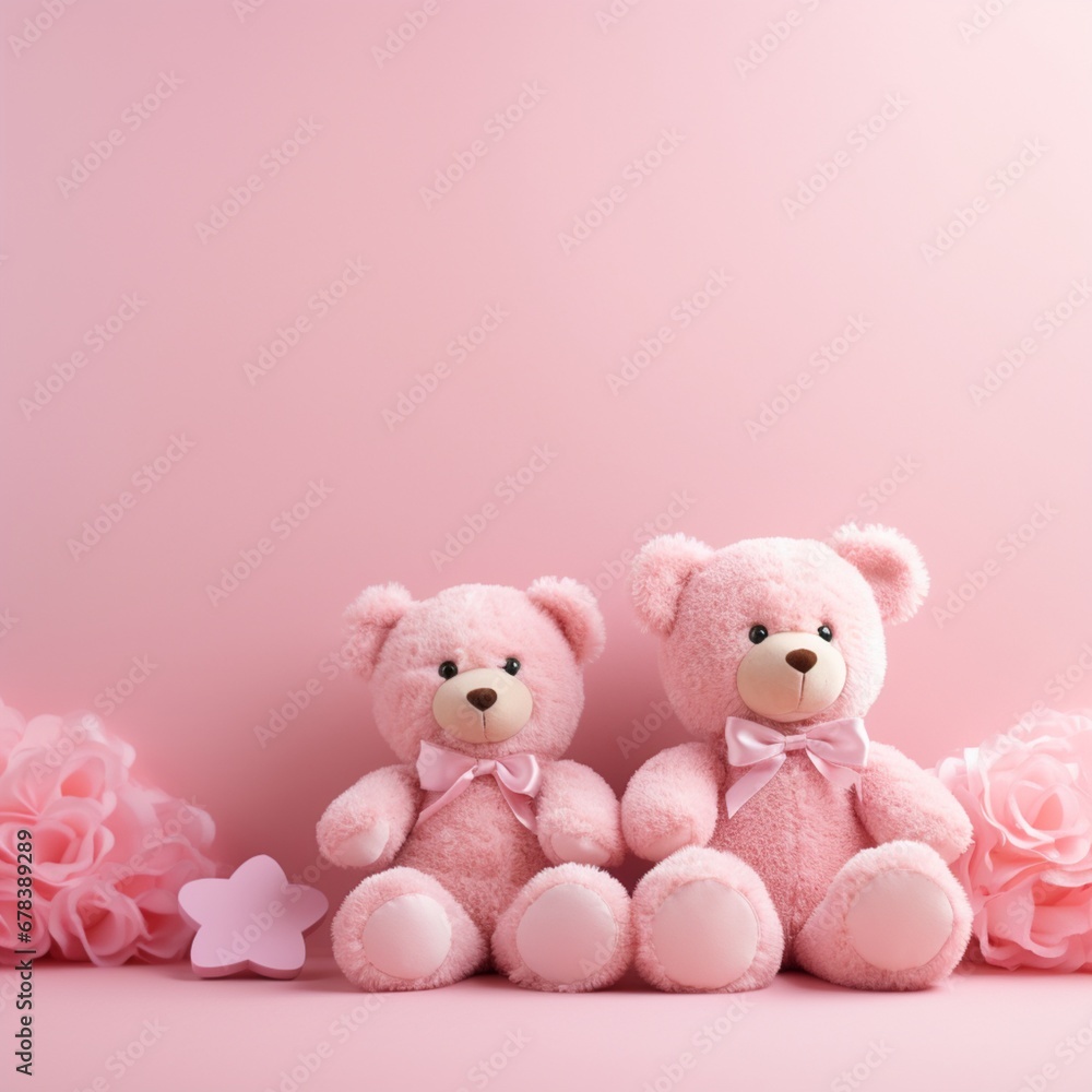 Pink background template with 2 teddy bears Pink background template with 2 teddy bears