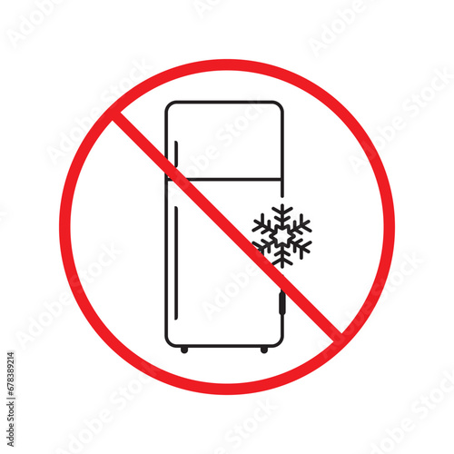 Forbidden Prohibited Warning, caution, attention, restriction label danger. No Refrigerator vector icon. Frig flat sign design. Do not use Freezer symbol pictogram. Frig icon. Refrigerator sign UX UI