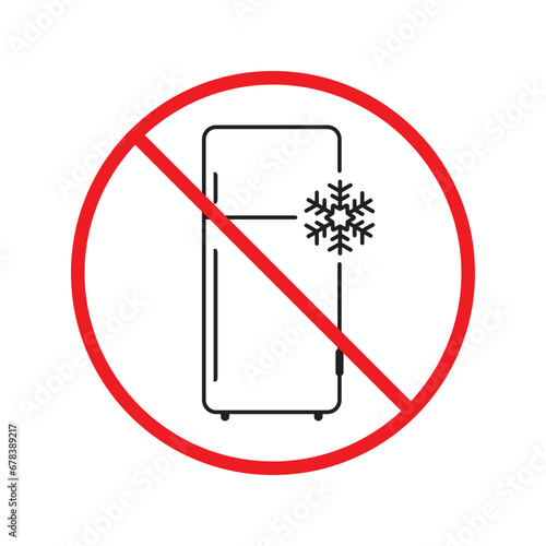 Forbidden Prohibited Warning, caution, attention, restriction label danger. No Refrigerator vector icon. Frig flat sign design. Do not use Freezer symbol pictogram. Frig icon. Refrigerator sign UX UI