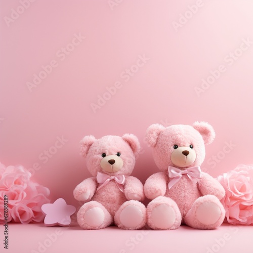 Pink background template with 2 teddy bears  © Chutikarn