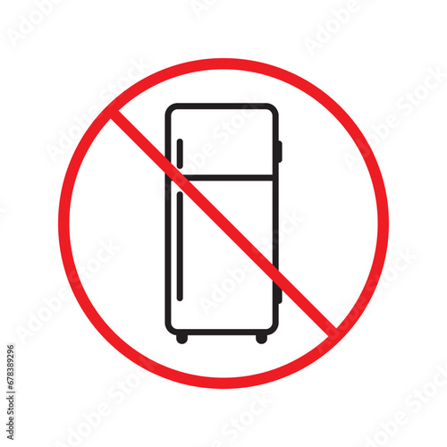 Forbidden Prohibited Warning, caution, attention, restriction label danger. No Refrigerator vector icon. Frig flat sign design. Do not use Freezer symbol pictogram. Frig icon. Refrigerator sign UX UI