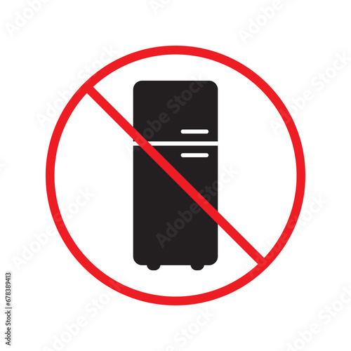 Forbidden Prohibited Warning, caution, attention, restriction label danger. No Refrigerator vector icon. Frig flat sign design. Do not use Freezer symbol pictogram. Frig icon. Refrigerator sign UX UI