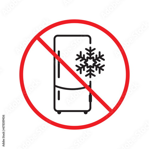 Forbidden Prohibited Warning, caution, attention, restriction label danger. No Refrigerator vector icon. Frig flat sign design. Do not use Freezer symbol pictogram. Frig icon. Refrigerator sign UX UI