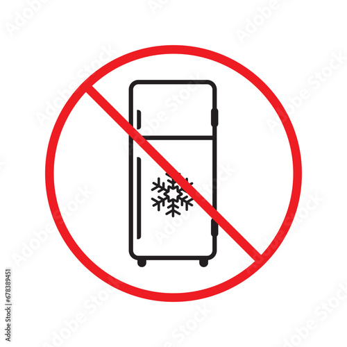 Forbidden Prohibited Warning, caution, attention, restriction label danger. No Refrigerator vector icon. Frig flat sign design. Do not use Freezer symbol pictogram. Frig icon. Refrigerator sign UX UI
