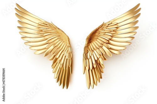 Golden wings isolated on white background.