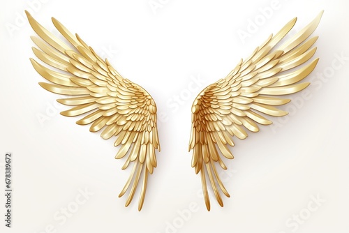 Golden wings isolated on white background.
