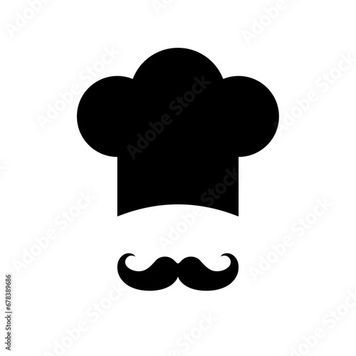 Chef hat with mustache vector icon. Isolated black glyph on white background. Best for logo design in culinary, restaurant, kitchen, catering, food and drink business.