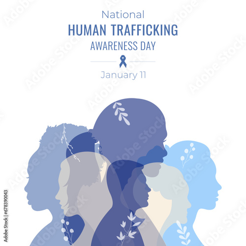 National day against human trafficking.Banner with silhouettes of people.January 11.Vector illustration.