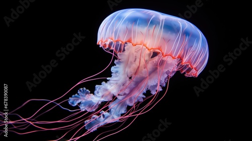 Glowing bioluminiscent purple jellyfish isolated on a black background