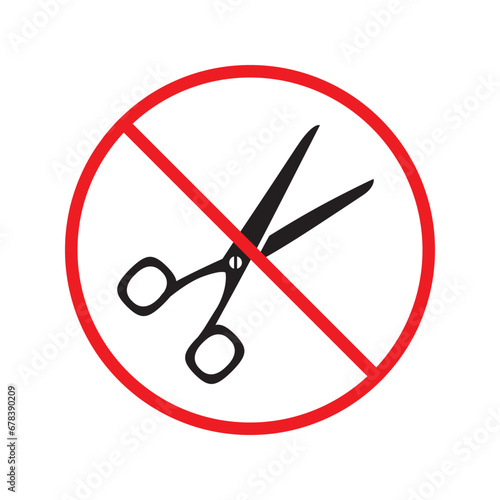 Forbidden Prohibited Warning, caution, attention, restriction label danger. Do not use Scissors vector icon. Haircutter flat sign design. No Scissors symbol pictogram UX UI