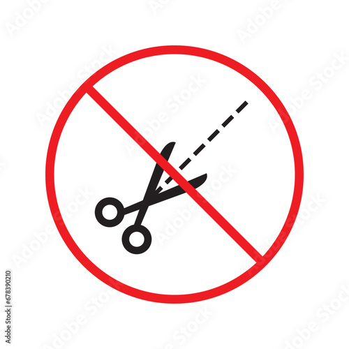 Forbidden Prohibited Warning, caution, attention, restriction label danger. Do not use Scissors vector icon. Haircutter flat sign design. No Scissors symbol pictogram UX UI