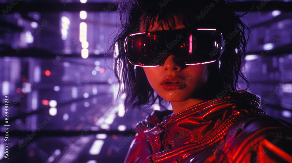An enthusiastic and attractive girl, adorned with glasses, poses with vibrancy in a studio illuminated by neon cyber lights. A modern fashion portrait capturing contemporary style and energy.
An enthusiastic and attractive girl, adorned with glasses, poses with vibrancy in a studio illuminated by neon cyber lights. A modern fashion portrait capturing contemporary style and energy.