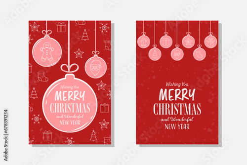 Collection of a modern Christmas bauble greeting card. Vector illustration.