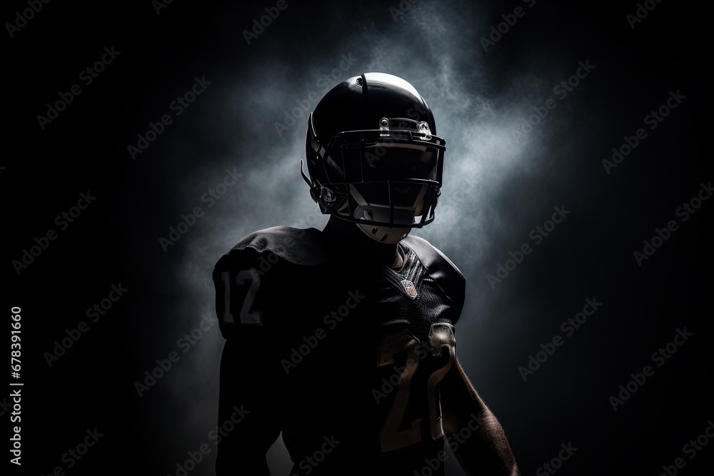 American Football player in fog. American Football player in fog.