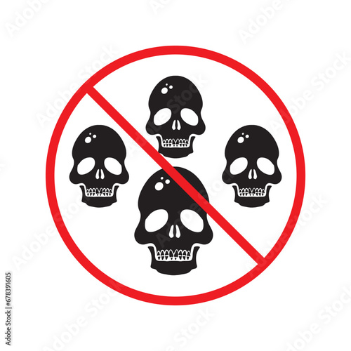 Forbidden skull icon. No cranium vector sign. Prohibited Warning skull icon. Caution or attention concept. No braincase restriction icon. EPS 10 flat symbol pictogram UX UI scull