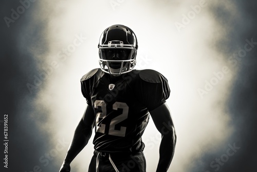 American Football player in fog.