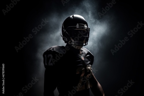 American Football player in fog.