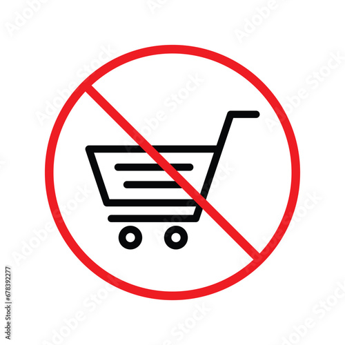 Forbidden online shopping symbol. Prohibited Warning, caution, attention, restriction label danger. No online shopping flat sign design. Do not use trolley vector icon pictogram. UX UI icon