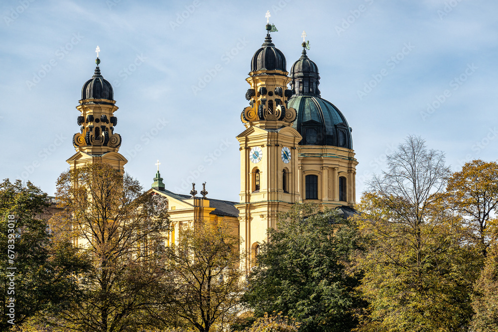 Autumn view of the Theatine Church of St. Cajetan in Munich, Germany