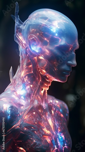 Glowing iridescent humanoid humanoid, generative ai