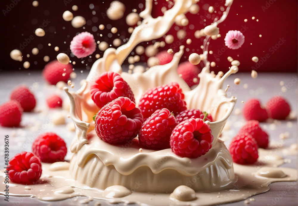 strawberries and raspberries fall and make a splash in the cream strawberries and raspberries fall and make a splash in the cream