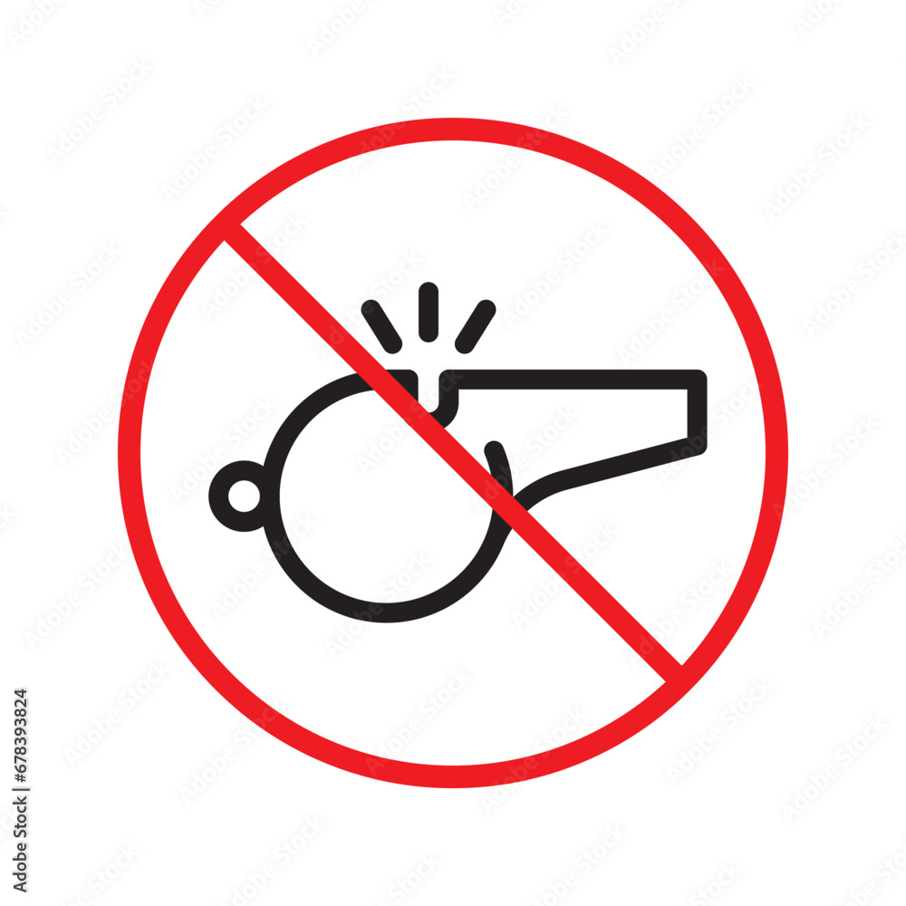 Prohibited whistle vector icon. No coach icon. Forbidden whistle icon. No trainer sign. Warning, caution, attention, restriction, danger flat sign design symbol pictogram. UX UI icon Prohibited whistle vector icon. No coach icon. Forbidden whistle icon. No trainer sign. Warning, caution, attention, restriction, danger flat sign design symbol pictogram. UX UI icon