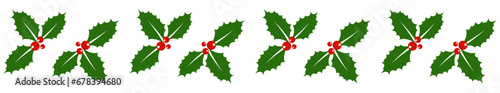 Christmas pattern of berries and leaves of holly. Vector Illustration