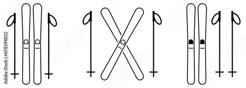 Skiing line icons set. Sport concept. Vector illustration