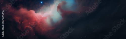 Space background. Nebula. Realistic photo style. Stars in the sky. Galaxy. Wide panorama. Place for text. Template for banner, cover, flyer. Gas clouds and stars. Oil painting, colorful watercolor. #678395446