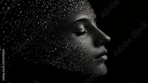 Portrait of a beautiful female face made of 3d particles. The concept of artificial intelligence, ai, womanpsychology, psychiatry