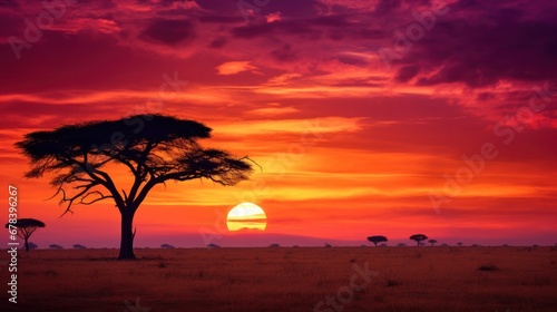 African sunset with wildlife in the background.