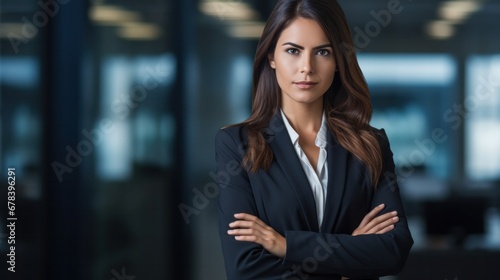 Confident businesswoman standing with arms crossed.
