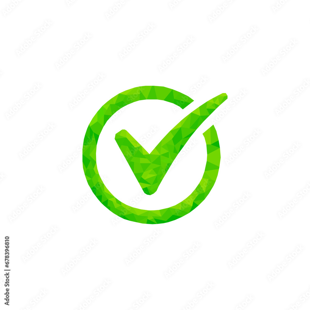 Green check mark icon on a white background. Abstract vector polygonal or origami illustration. Line edges and shades of green. Confirm or complete and mark icon sign Green check mark icon on a white background. Abstract vector polygonal or origami illustration. Line edges and shades of green. Confirm or complete and mark icon sign