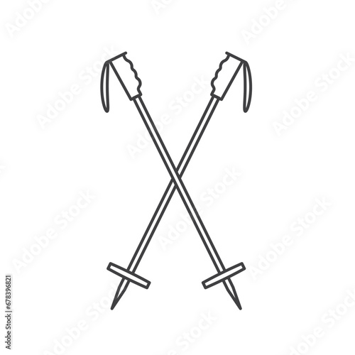 crossed ski poles outline icon - vector illustration