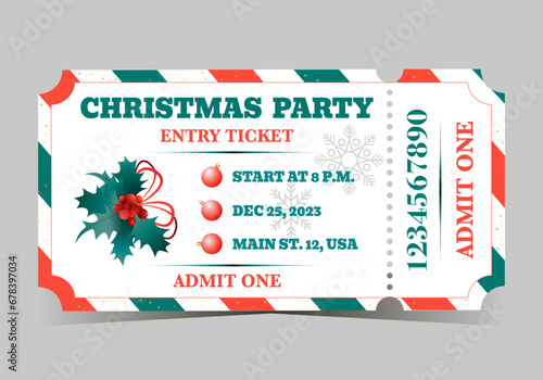 Christmas party colorful ticket template for admit one