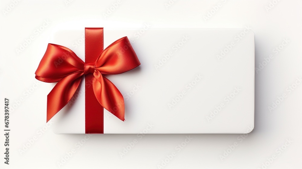 White gift certificate with red ribbon banner background copy space White gift certificate with red ribbon banner background copy space