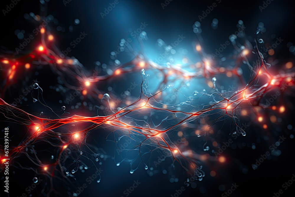 Healthy brain activity, nerve cells, synapses and neural cells send and