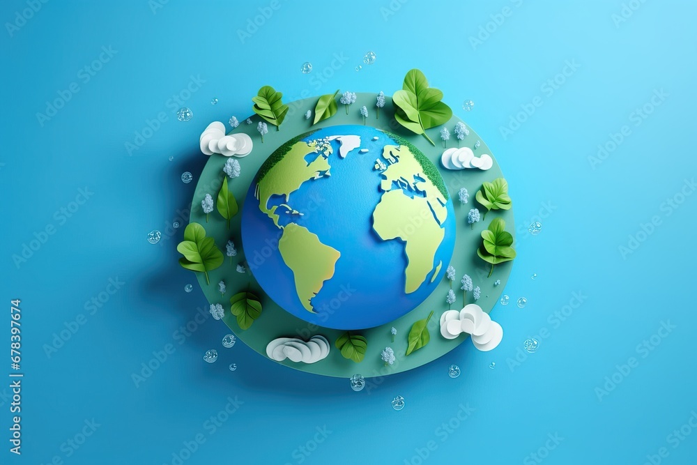 Earth day concept on white background, World environment day, blue background, symbol of environmental protection and care of a fragile planet