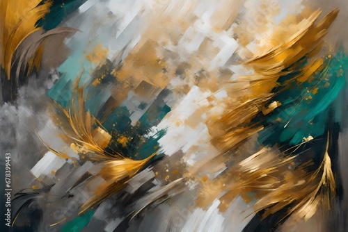 Abstract artistic background. Golden brushstrokes. Textured background. Oil on canvas. modern Art. Floral, green, gray, wallpapers, posters, cards, murals, rugs, hangings, prints