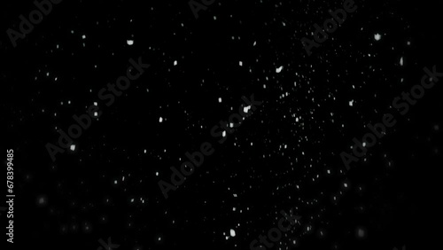 Real snow on black background, blizzard, isolated black background 4k photo
